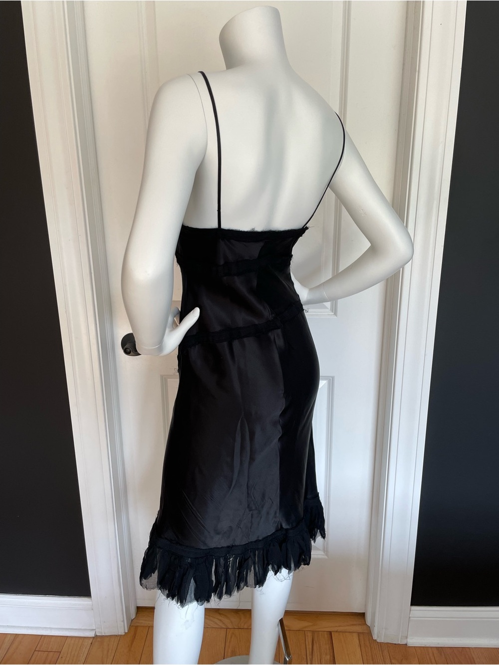ROBERTO CAVALLI S/S 2004 Vintage Corset Black Silk Ruffle Midi Slip Dress S - Picture 5 of 11